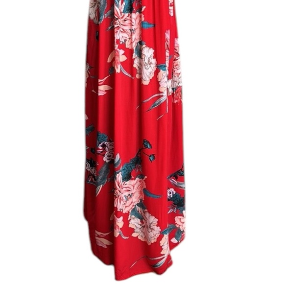 JAASE Red Floral Maxi Dress Bronte Lover’s Passion Print Boho Crochet, Medium - Picture 12 of 16